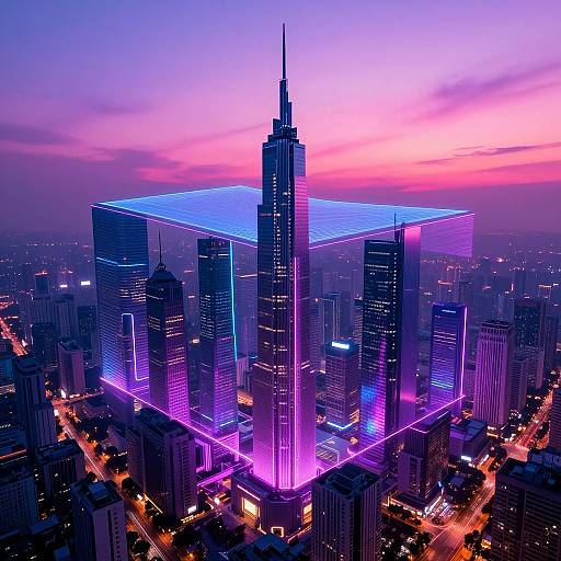 Futuristic Neon Cityscape at Dusk