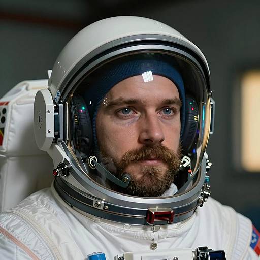 Astronaut in Spacesuit Helmet Close-Up