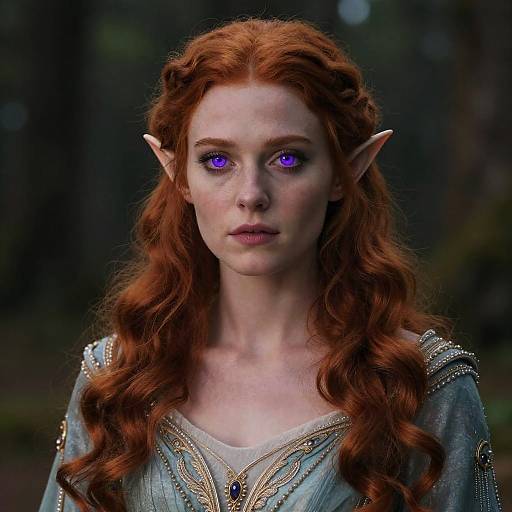 Cinematic Violet-Eyed Red-Haired Elf Portrait