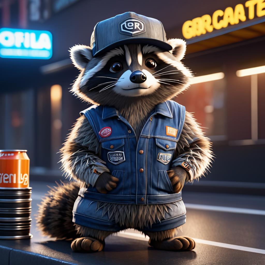 Urban Raccoon in Trucker Hat