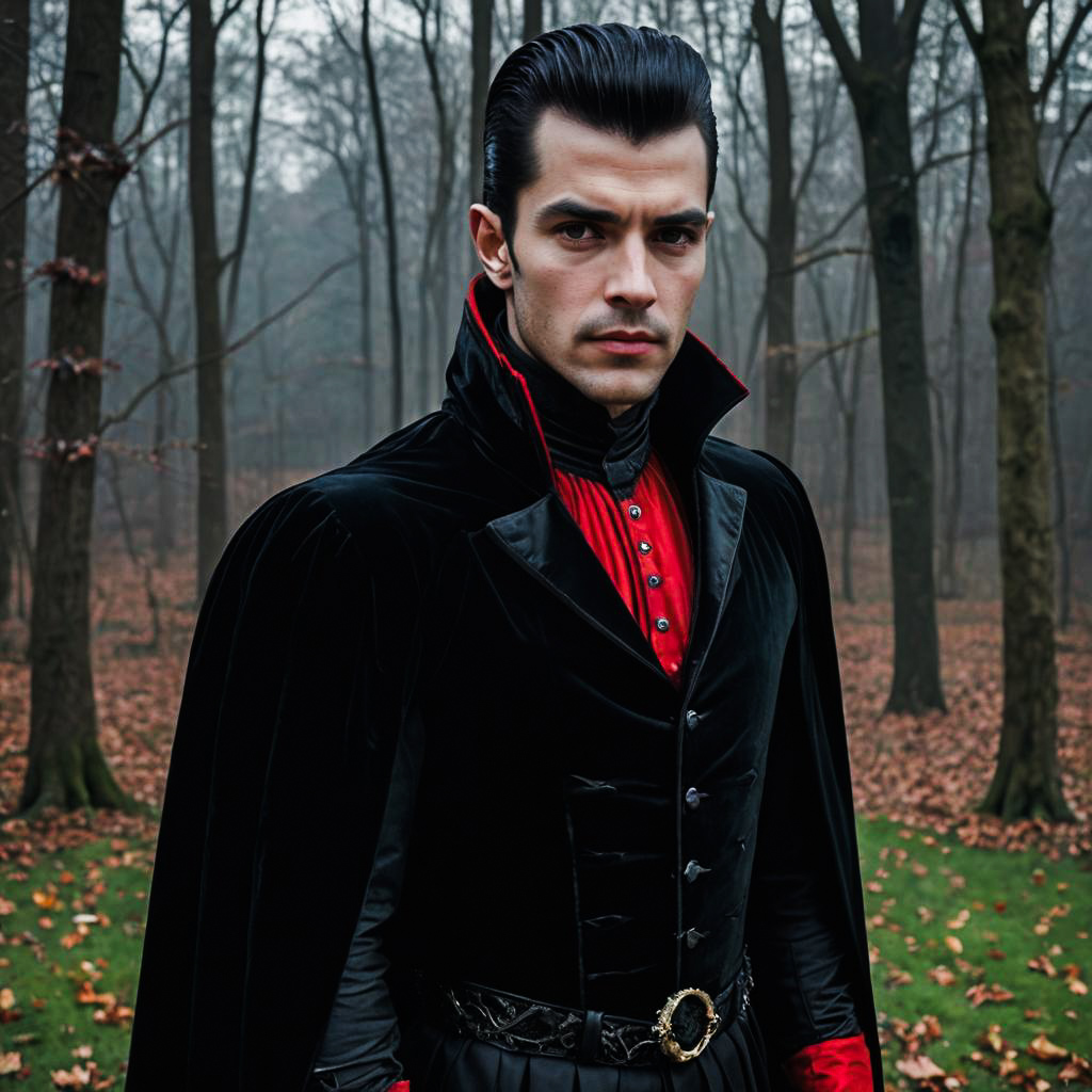 Gothic Vampire in Stylish Velvet Cape