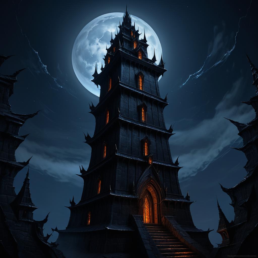 Demonic Tower in Dark Fantasy Nightscape