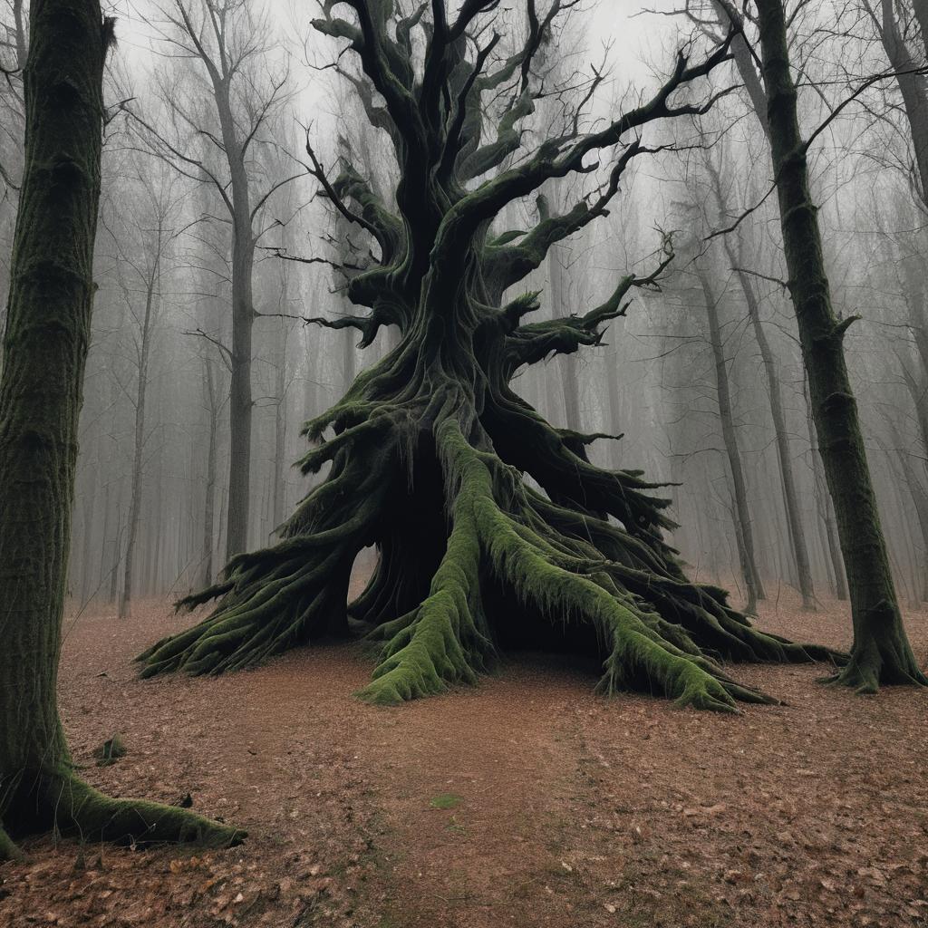 Eerie Twisted Tree in the Woods