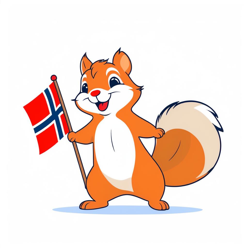 Happy Squirrel with Norway Flag Illustration