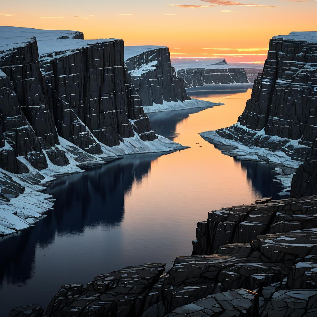 Aerial View of Arctic Fjord at Dawn