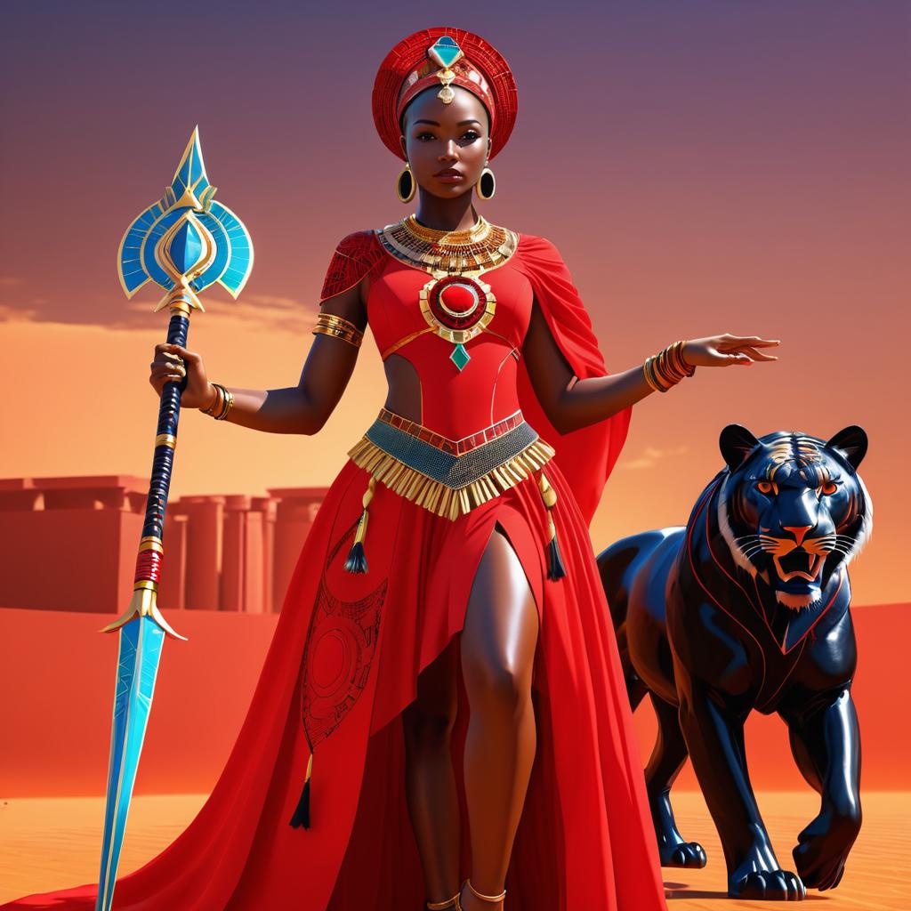 Empowered Warrior Queen in Vibrant Red