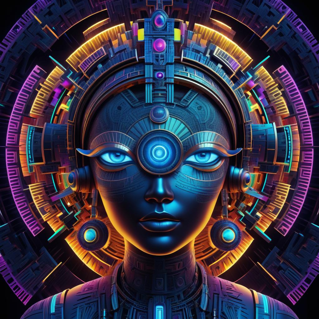 Cybernetic Mayan Goddess in 3D Artwork