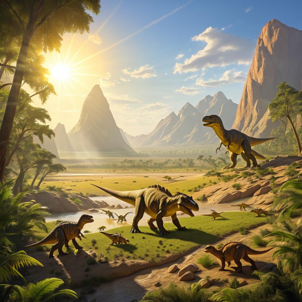 Tyrannosaurus Rex and Hatchlings in Prehistory