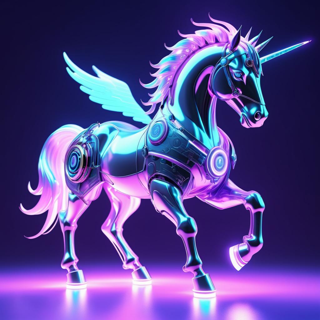 Futuristic Cybernetic Unicorn in Neon Glow