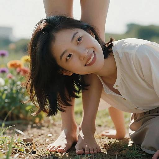 Ultra-Realistic Girl in Flower Garden