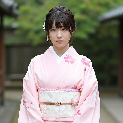 Female Wearing Pink Floral Kimono
