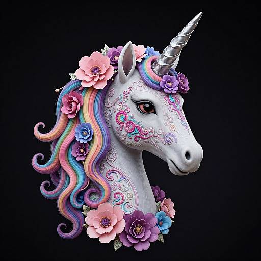 Intricate Rainbow Unicorn Head Design