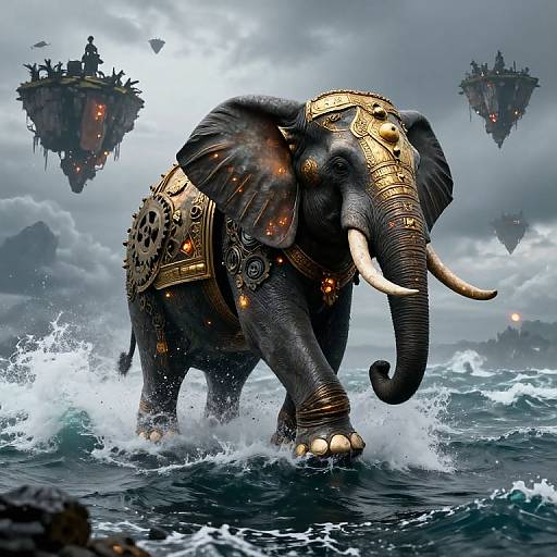 Clockwork Elephant Leading Floating Islands
