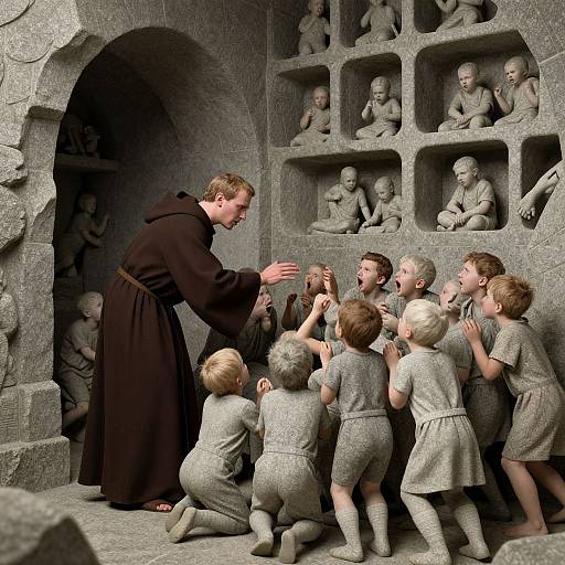 Stone Priest Tending Granite Children