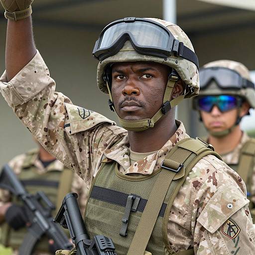Intense Male Soldier in Camouflage Uniform