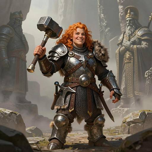 Cinematic Dwarf Warrior in Misty Canyon