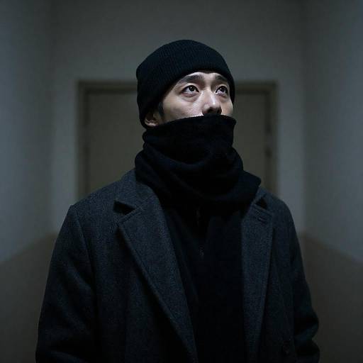 Mysterious Asian Man in Dim Hallway