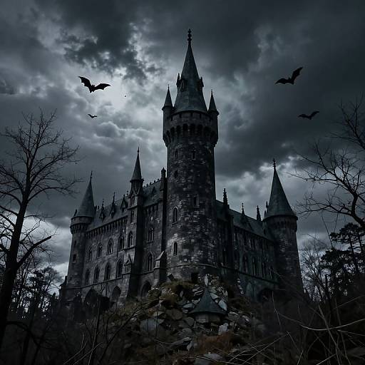 Eerie Castle Under Stormy Sky