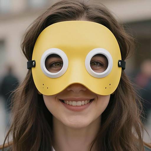 Woman Wearing Yellow Mask Smiling
