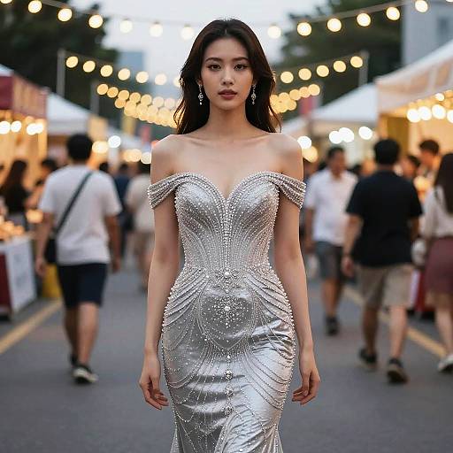 Elegant Silver Mermaid Gown Festival