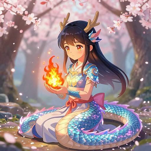 Serene Dragon Girl Anime Art