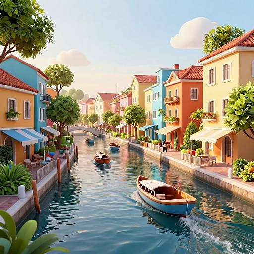 Cyberpunk Venice Canal at Golden Hour