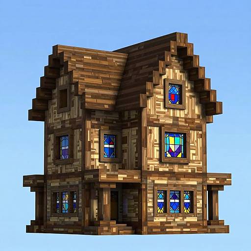Pixelated Wooden Mansion with Stained Glass