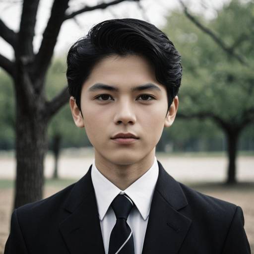 Young Asian Man in Black Suit Outdoors