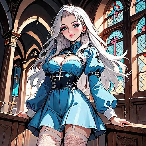 White Haired Church Maiden in Blue