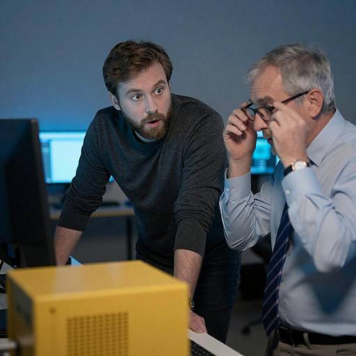 Surprised Man and Colleague Adjusting Glasses