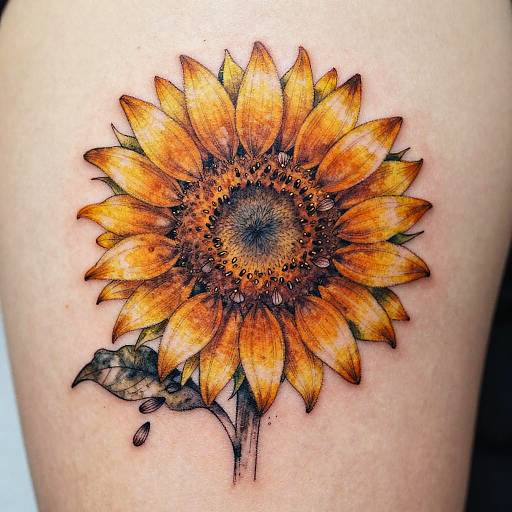 Watercolor Half-Sunflower Tattoo Design