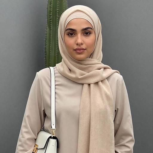 Young Woman in Beige Hijab Portrait