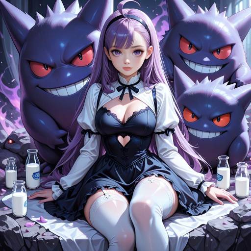 Gengar-Inspired Girl with Milk Bottle