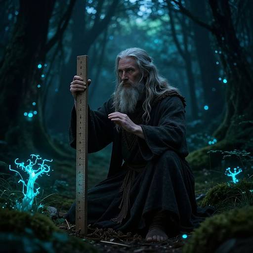 Young Druid in Sacred Bioluminescent Forest