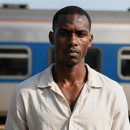 Focused Portrait of a Dark-Skinned Man