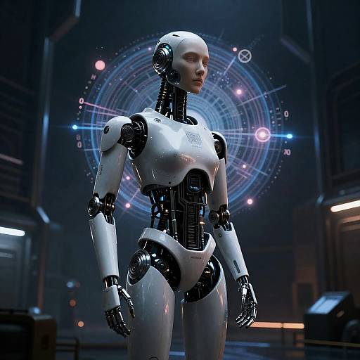 Contemplative Android in Futuristic Landscape