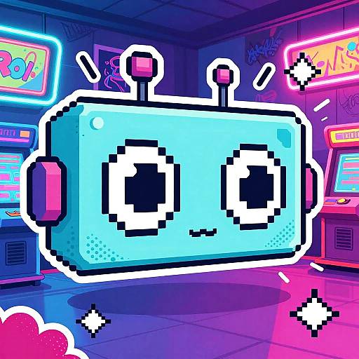 Vibrant Pixel-Art Robot Arcade