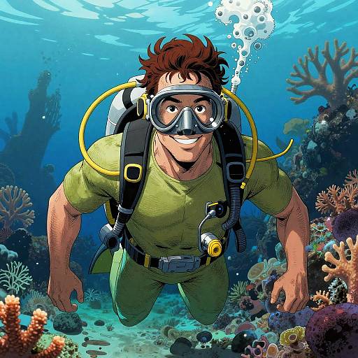 Happy Underwater Explorer Comic Portrait
