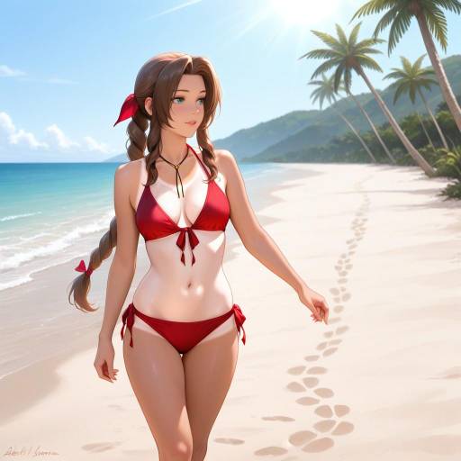 Aerith Gainsborough in a Sunlit Beach Scene