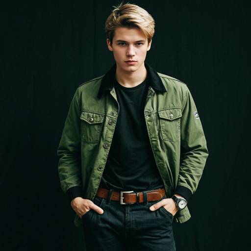 Young Man in Green Jacket Standing