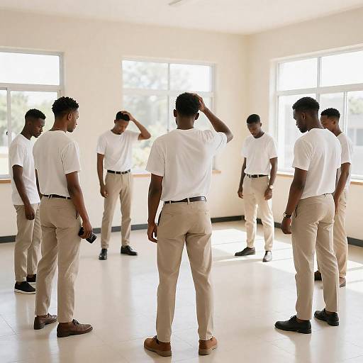 Group Portrait of Men in Sunlit Room