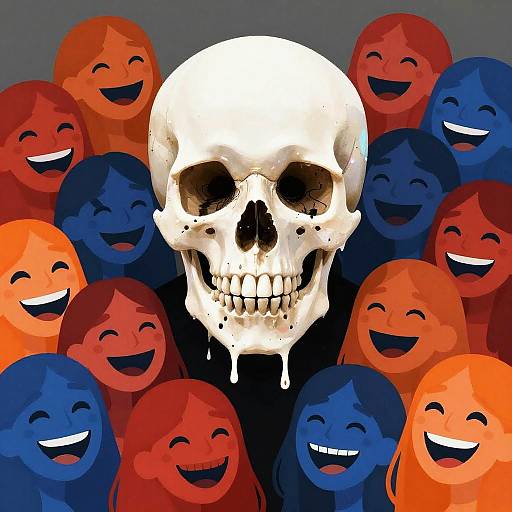 Creepy Glowing Skull in Smiling Crowd