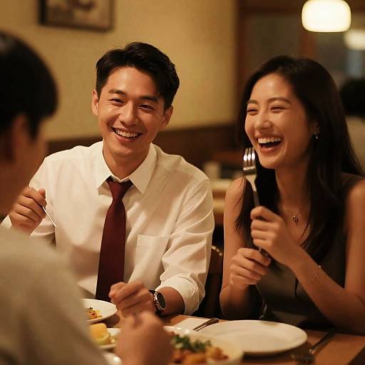 Joyful Dining Experience in Warm Lighting