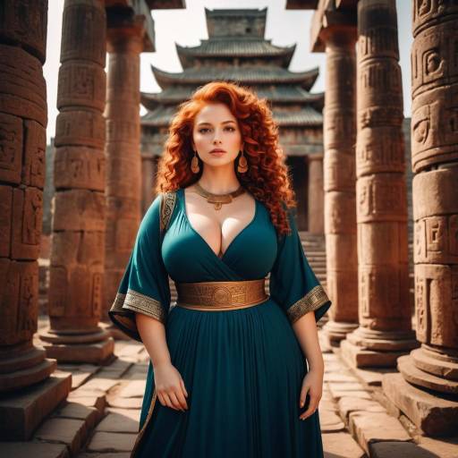 Confident Curvy Woman in Ancient Temple