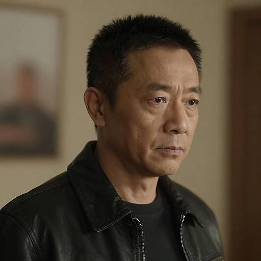 Serious Middle-Aged Man in Leather Jacket