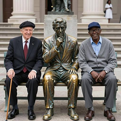 Three Men on a Bench in Daylight