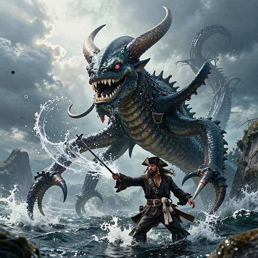 Kraken and Pirate Water Magic Duel