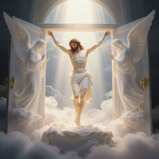 Jesus Rising with Translucent Angels