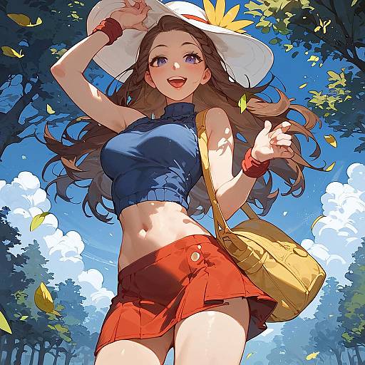 Smiling Girl in Forest with Leaf