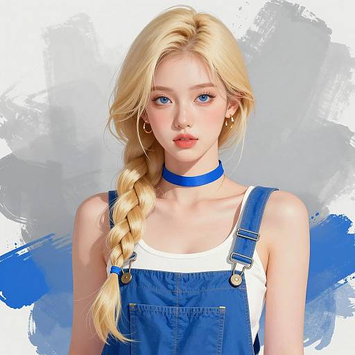 Young Woman in Blue Overalls Illustration